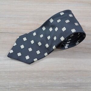 IKE BEHAR Mens Silk Tie Dark Blue Geometric Squares Pattern